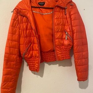 Bebe Women's Vibrant Orange Quilted Puffer Jacket